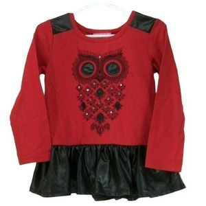 Kidtopia Girls Red & Black‎ Owl Animal Print Long Sleeve Shirt Size 4T